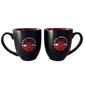 Devil Mountain Coffee Co. Black & Red Ceramic Coffee Mugs Set Of 2 16 Oz